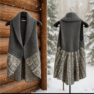 ✨ Holiday Glam Italian Chalet Vest – Luxe Gray & Cream Knit (O/S)